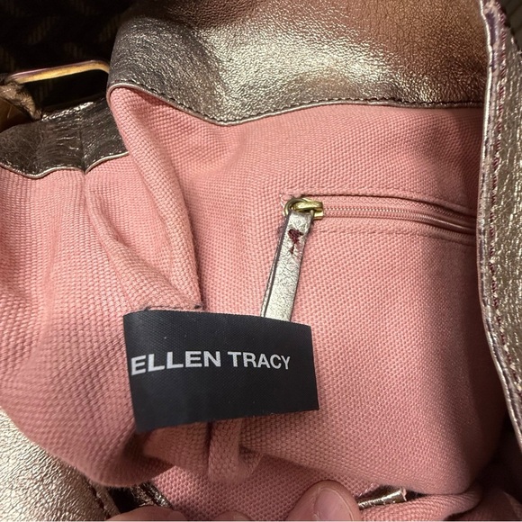 Ellen Tracy slouchy hobo Gold Metallic Shoulder Bag 100% genuine leather - Picture 12 of 16